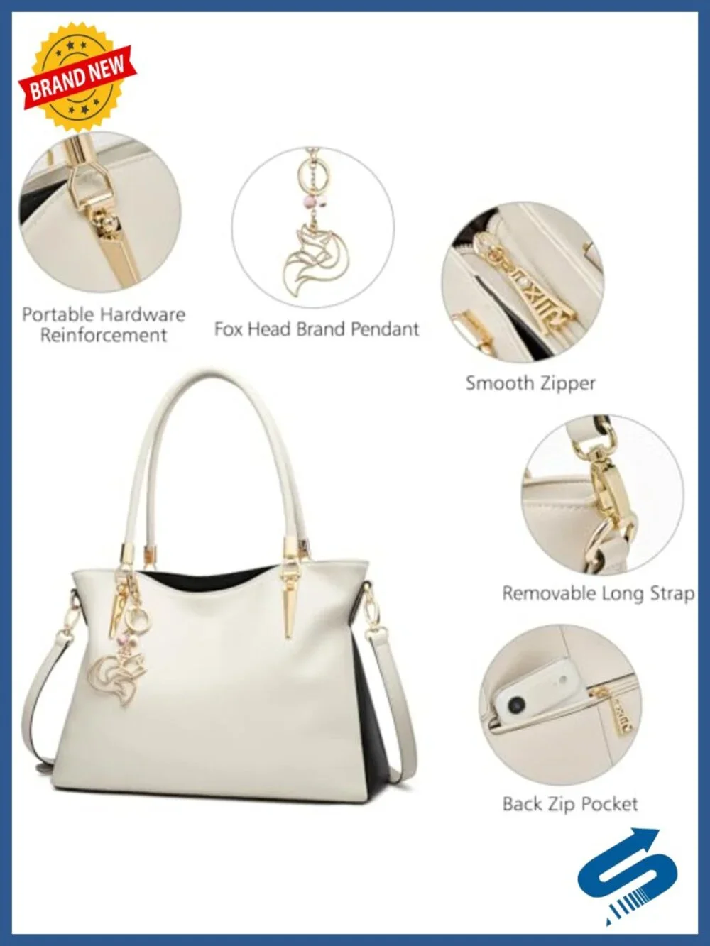 Genuine Leather Tote Handbag with Top Handles and Shoulder Satchel Purse